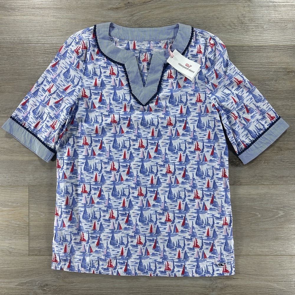 Vineyard Vines Girls M(10-12) Sailboat Print Coverup Nautical Cotton